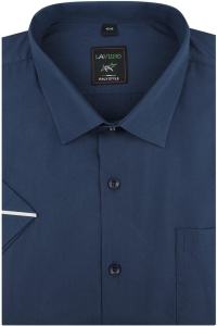 Koszula Męska Elegancka Wizytowa do garnituru Laviino gładka granatowa z krótkim rękawem w kroju REGULAR K946