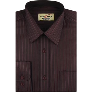Koszula Męska Elegancka Wizytowa do garnituru bordowa w paski z długim rękawem w kroju REGULAR Formax F023