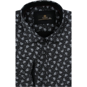 Koszula Męska Elegancka Wizytowa do garnituru czarna we wzory z długim rękawem w kroju SLIM FIT Classo C011