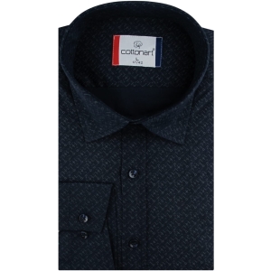 Koszula Męska Elegancka Wizytowa do garnituru granatowa we wzorki z długim rękawem w kroju SLIM FIT Cottonart C238