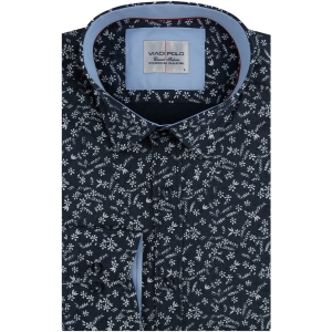 Koszula Męska Elegancka Wizytowa do garnituru granatowa w kwiatki z długim rękawem w kroju SLIM FIT Viadi Polo C244