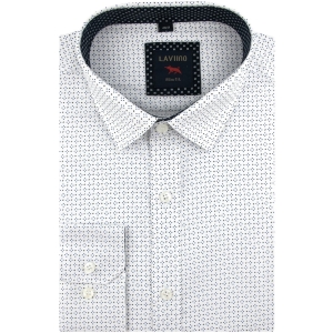 Koszula Męska Elegancka Wizytowa do garnituru biała we wzorki z długim rękawem w kroju SLIM FIT Laviino C675