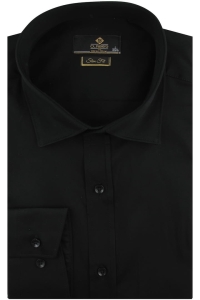 Koszula Męska Elegancka Wizytowa do garnituru gładka czarna z długim rękawem w kroju SLIM FIT Classo C879