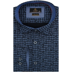 Koszula Męska Elegancka Wizytowa do garnituru granatowa we wzorki z długim rękawem w kroju SLIM FIT Classo C897