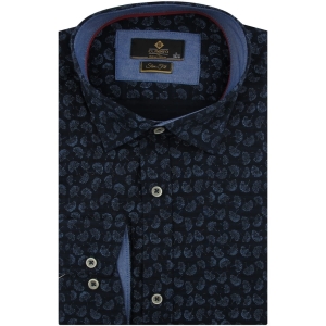 Koszula Męska Elegancka Wizytowa do garnituru granatowa we wzorki z długim rękawem w kroju SLIM FIT Classo C902