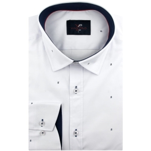 Koszula Męska Elegancka Wizytowa do garnituru biała we wzorki z długim rękawem w kroju SLIM FIT Viadi Polo E009