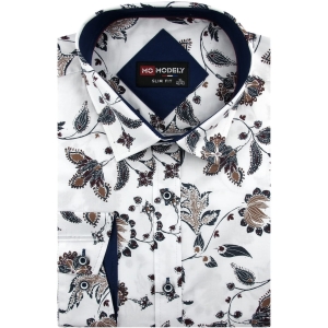 Koszula Męska Elegancka Wizytowa do garnituru biała w kwiatki z długim rękawem w kroju SLIM FIT Modely E051