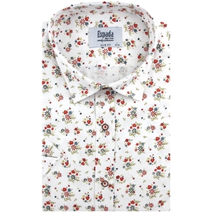 Koszula Męska Elegancka Wizytowa do garnituru biała w kwiatki z krótkim rękawem w kroju SLIM FIT N830