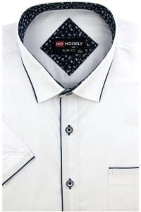 Koszula Męska Elegancka Wizytowa do garnituru gładka biała z lamówką z krótkim rękawem w kroju SLIM FIT Modely N846