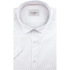 Koszula Męska Elegancka Wizytowa do garnituru biała we wzorki z krótkim rękawem w kroju SLIM FIT Viadi Polo N874
