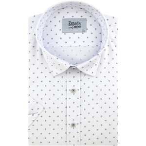 Koszula Męska Elegancka Wizytowa do garnituru biała we wzorki z krótkim rękawem w kroju SLIM FIT Espada Men's Wear P009