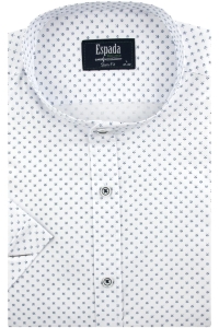 Koszula Męska Codzienna ze stójką biała we wzorki z krótkim rękawem w kroju SLIM FIT Espada Men's Wear P003