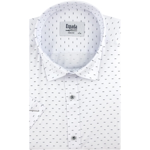 Koszula Męska Elegancka Wizytowa do garnituru biała we wzorki z krótkim rękawem w kroju SLIM FIT Espada Men's Wear P013