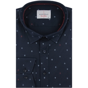 Koszula Męska Elegancka Wizytowa do garnituru granatowa we wzorki z długim rękawem w kroju SLIM FIT Viadi Polo E294