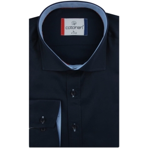 Koszula Męska Elegancka Wizytowa do garnituru gładka granatowa z długim rękawem w kroju SLIM FIT Cottonart E414