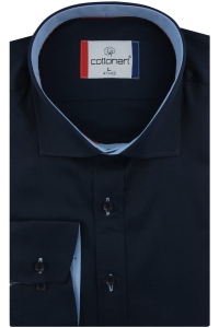 Koszula Męska Elegancka Wizytowa do garnituru gładka granatowa z długim rękawem w kroju SLIM FIT Cottonart E414