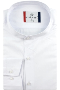 Koszula Męska Codzienna ze stójką gładka biała z długim rękawem w kroju SLIM FIT Cottonart E429