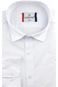 Koszula Męska Elegancka Wizytowa do garnituru gładka biała z długim rękawem w kroju SLIM FIT Cottonart E428