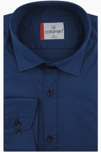 Koszula Męska Elegancka Wizytowa do garnituru gładka granatowa z długim rękawem w kroju SLIM FIT Cottonart E430