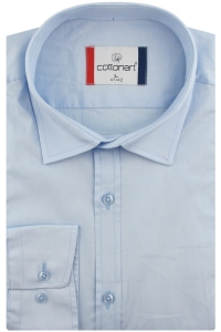 Koszula Męska Elegancka Wizytowa do garnituru gładka błękitna z długim rękawem w kroju SLIM FIT Cottonart E432