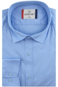 Koszula Męska Elegancka Wizytowa do garnituru gładka niebieska z długim rękawem w kroju SLIM FIT Cottonart E433