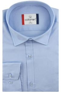 Koszula Męska Elegancka Wizytowa do garnituru gładka niebieska z długim rękawem w kroju SLIM FIT Cottonart E434