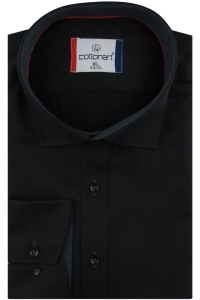 Koszula Męska Elegancka Wizytowa do garnituru gładka czarna z długim rękawem w kroju SLIM FIT Cottonart E436