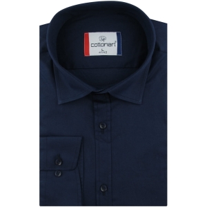 Koszula Męska Elegancka Wizytowa do garnituru gładka granatowa z długim rękawem w kroju SLIM FIT Cottonart E439