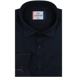 Koszula Męska Elegancka Wizytowa do garnituru gładka granatowa z długim rękawem w kroju SLIM FIT Cottonart E440