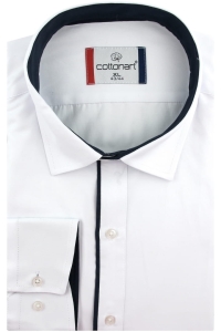 Duża Koszula Męska Elegancka Wizytowa do garnituru biała z lamówką z długim rękawem Duże rozmiary Cottonart E441