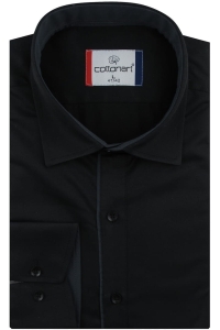 Duża Koszula Męska Elegancka Wizytowa do garnituru czarna z lamówką z długim rękawem Duże rozmiary Cottonart E445
