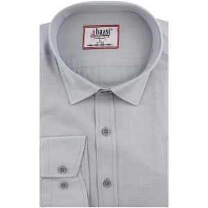 Lniana Koszula Męska Codzienna gładka szara z długim rękawem w kroju SLIM FIT Bassi E453