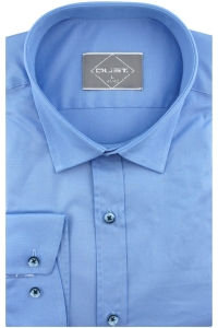 Koszula Męska Elegancka Wizytowa do garnituru gładka niebieska z długim rękawem w kroju SLIM FIT Dust E457