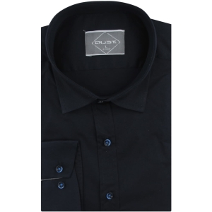 Koszula Męska Elegancka Wizytowa do garnituru gładka granatowa z długim rękawem w kroju SLIM FIT Dust E458