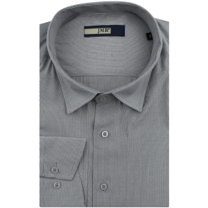 Koszula Męska Elegancka Wizytowa do garnituru szara w paski z długim rękawem w kroju SLIM FIT JMR E517