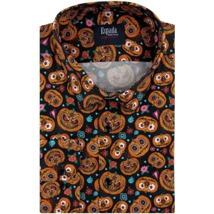 Koszula Męska Elegancka na Halloween czarna w dynie z długim rękawem w kroju REGULAR FIT Espada Men's Wear E592
