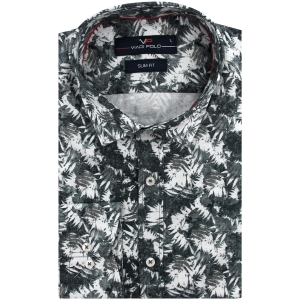 Koszula Męska Elegancka Wizytowa do garnituru grafitowa w listki z długim rękawem w kroju SLIM FIT Viadi Polo E641