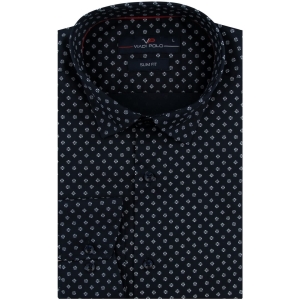 Koszula Męska Elegancka Wizytowa do garnituru granatowa we wzorki z długim rękawem w kroju SLIM FIT Viadi Polo E647