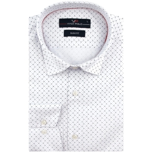 Koszula Męska Elegancka Wizytowa do garnituru biała we wzorki z długim rękawem w kroju SLIM FIT Viadi Polo E651