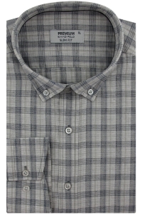 Koszula Męska Codzienna Bawełniana Casual beżowa w kratkę z długim rękawem w kroju SLIM FIT Viadi Polo E658