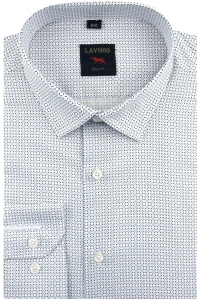 Koszula Męska Elegancka Wizytowa do garnituru biała we wzorki z długim rękawem w kroju SLIM FIT Laviino E750