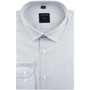 Koszula Męska Elegancka Wizytowa do garnituru biała we wzorki z długim rękawem w kroju SLIM FIT Laviino E750