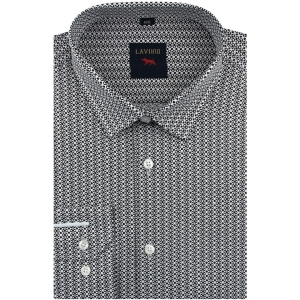 Koszula Męska Elegancka Wizytowa do garnituru biała we wzorki z długim rękawem w kroju SLIM FIT Laviino E753