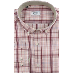 Koszula Męska Codzienna Bawełniana Casual różowa w kratkę z długim rękawem w kroju SLIM FIT Cottonart E828