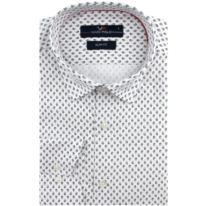 Koszula Męska Elegancka Wizytowa do garnituru biała we wzorki z długim rękawem w kroju SLIM FIT Viadi Polo E891