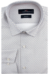 Koszula Męska Elegancka Wizytowa do garnituru biała we wzorki z długim rękawem w kroju SLIM FIT Viadi Polo E894