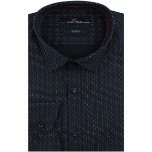 Koszula Męska Elegancka Wizytowa do garnituru granatowa we wzorki z długim rękawem w kroju SLIM FIT Viadi Polo E897
