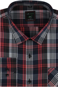 Koszula Męska Codzienna Bawełniana Casual czerwona w kratkę z długim rękawem w kroju REGULAR Laviino H010