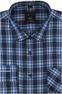 Koszula Męska Codzienna Bawełniana Casual granatowa w kratkę z długim rękawem w kroju REGULAR Laviino H018