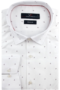 Koszula Męska Elegancka Wizytowa do garnituru biała we wzorki z długim rękawem w kroju REGULAR Viadi Polo H036